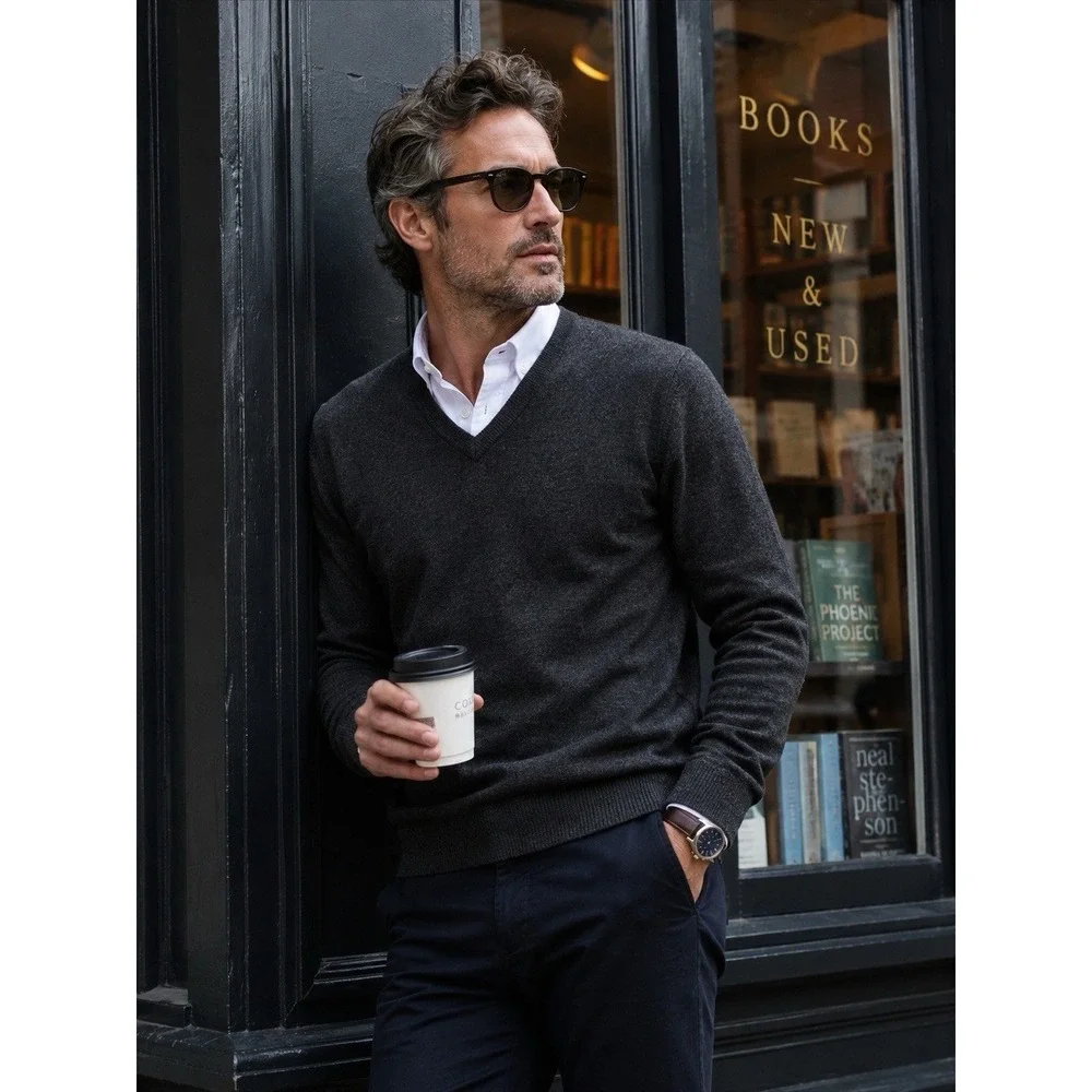 Brooks Brothers 100% Cashmere V-Neck Sweater Gray Men's Large Made In Britain